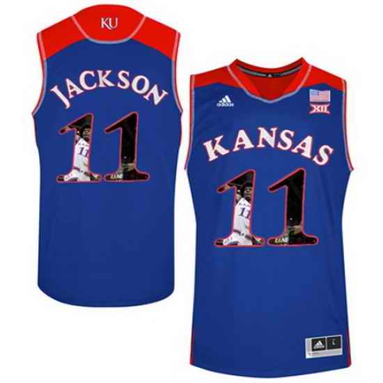 Kansas Jayhawks 11 Josh Jackson Blue With Portrait Print College Basketball Jersey